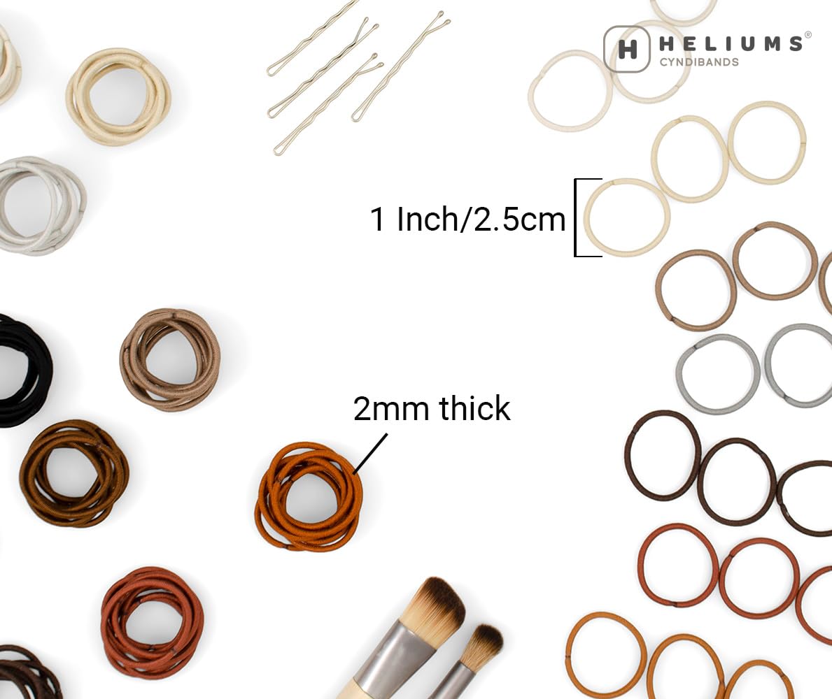 Heliums Small Hair Ties - Black - 1 Inch Hair Bands, 2mm Hair Elastics For Thin Hair and Kids - No Damage Ponytail Holders in Neutral Colors - 48 Count