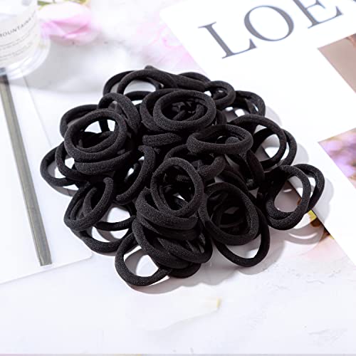 ZBORH 100PCS Black Hair Ties for Women, Seamless Hair Bands, Elastic Ponytail Holders, No Damage for Thick Hair