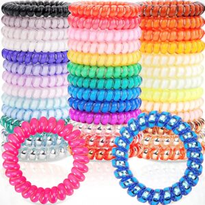 JOYOYO 40 Pack Spiral Hair Ties,Coil Hair Bands Waterproof Hair Accessories for Women Girls,Phone Cord Ponytail Holders Hair Coils Elastics for Girls Kids Teens All Hair Type