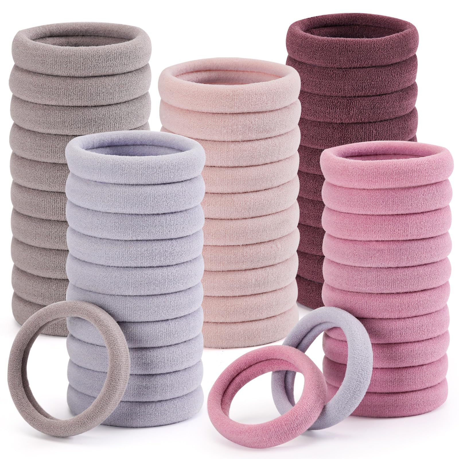 100 Pcs Thick Seamless Hair Ties, Ponytail Holders Hair Accessories No Damage for Thick Hair (Pink Theme Colors)