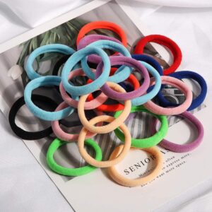 Antye 100Pcs Hair Ties Any Fit No Damage Hair Cutton Seamless Hair Elastic Pony Tail Holders For Thick or Thin Hair No Snag, Dent, or Breakage Baseball & Tennis Suitable Hair Bands (Rainbow Color)