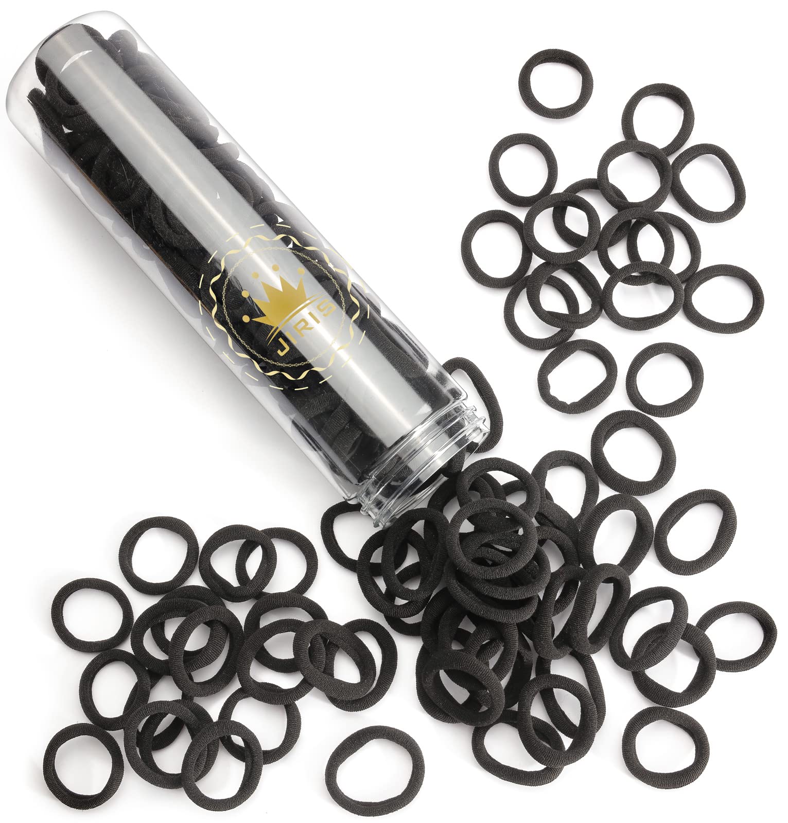 JIRIS 100 pcs No Break Hair Ties fitting Kit, and limited-time Starter Kit | Gentle for any hair type with no slipping or snagging Color mixing(Black)