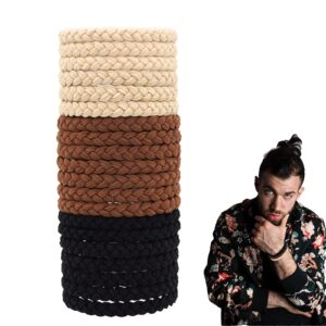 20 Pieces Braided Hair Ties For Men Guys, For Curly Thick Long Hair Elastic Bracelet Hair Ties, No Damage, NO Slip, No Rip Hair Ties For Many Hair Types (Black, Brown And Khaki)