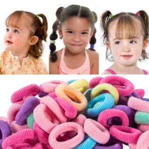 Tunbao 100 Psc Baby Hair Ties No Damage,Seamless Toddler Hair Ties,Colorful Hair Ties for Little Girl and Kids,Cotton Small Soft Hair Elastics Ponytail Holders