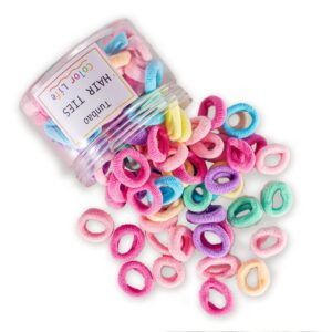 Tunbao 100 Psc Baby Hair Ties No Damage,Seamless Toddler Hair Ties,Colorful Hair Ties for Little Girl and Kids,Cotton Small Soft Hair Elastics Ponytail Holders