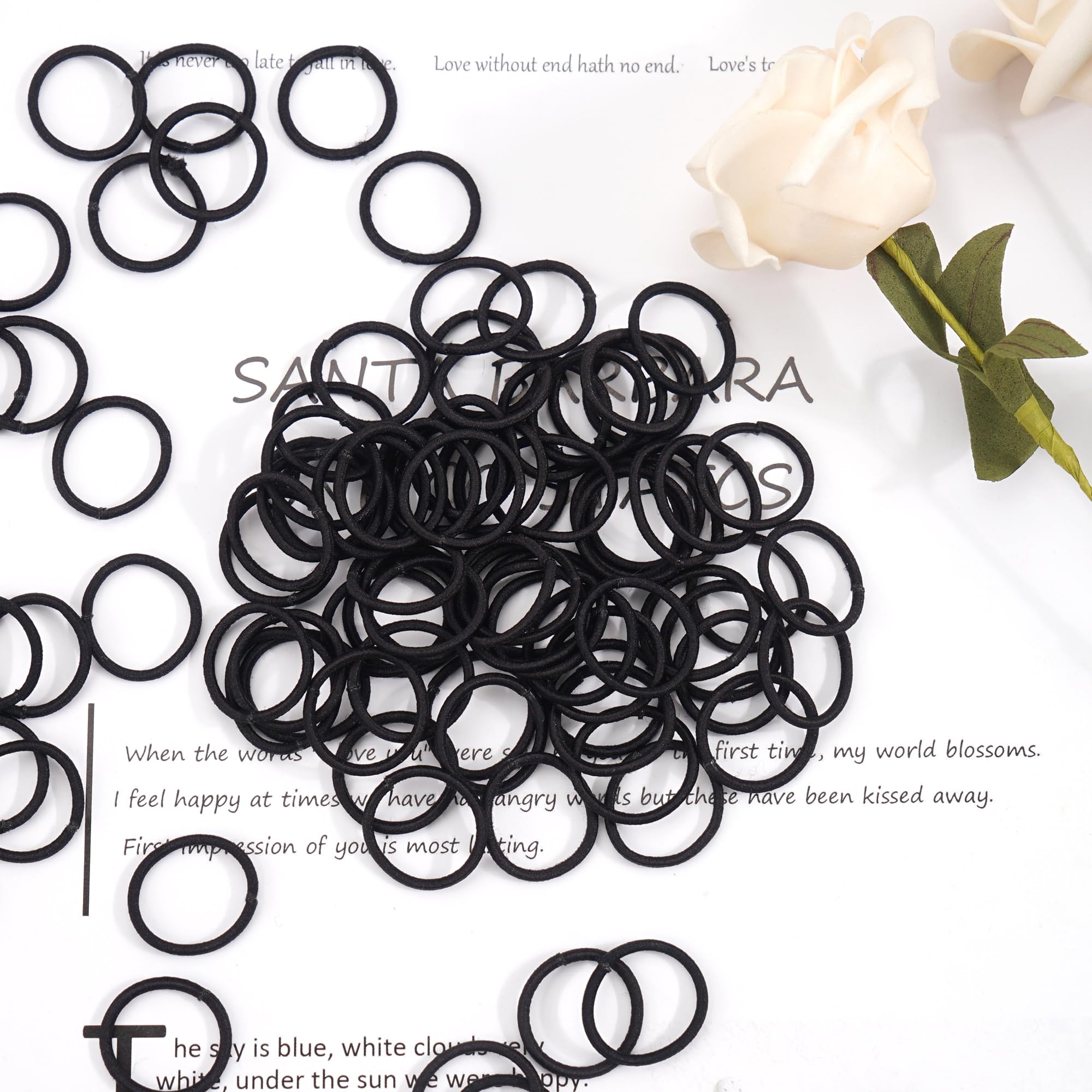 CÉLLOT 360PCS Black Elastic Hair Ties,2cm in Diameter No Crease Finger Rubber Hair Elastics,Small Thin Hair Ponytail Holders Hair Accessories for Women Girls Toddlers Kids