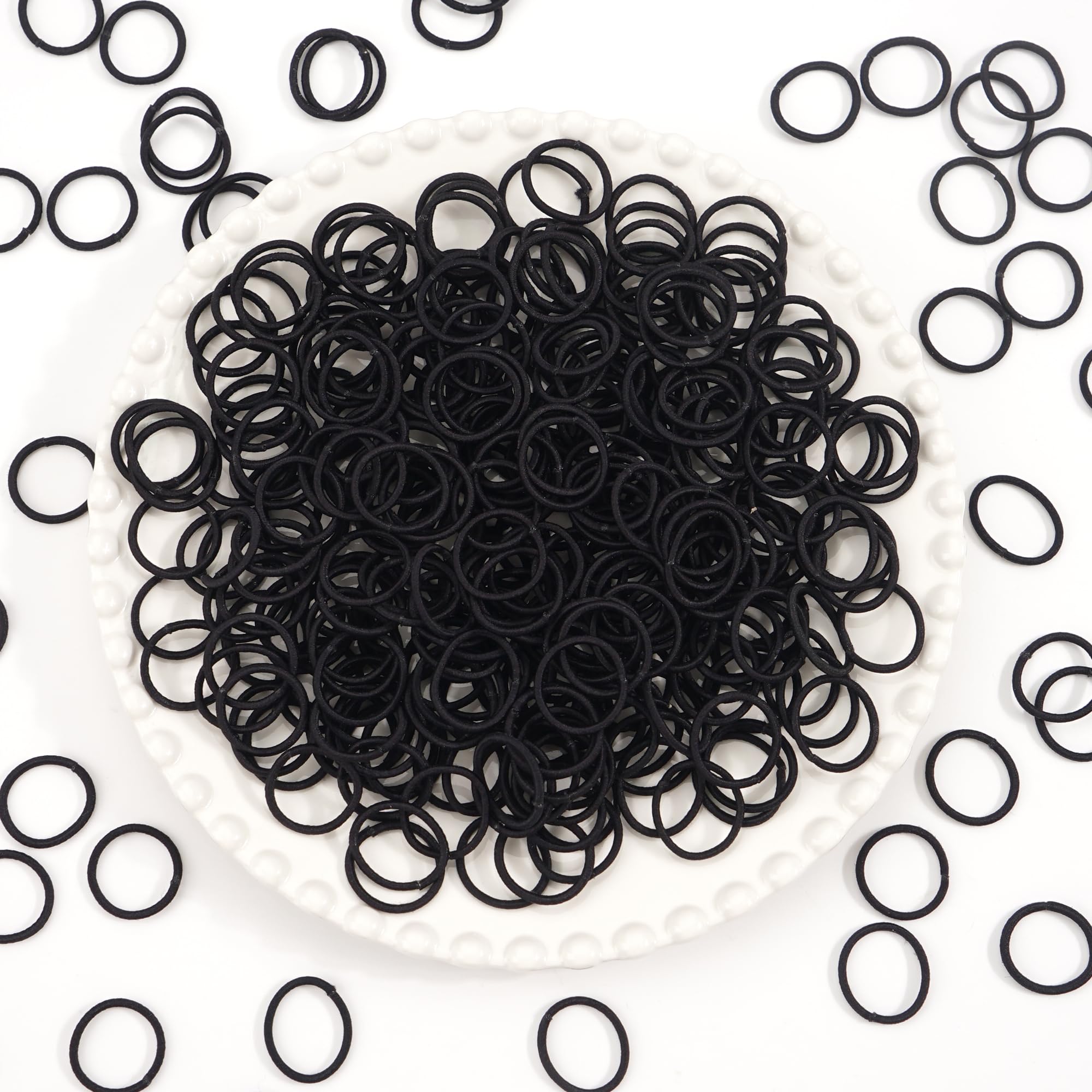 CÉLLOT 360PCS Black Elastic Hair Ties,2cm in Diameter No Crease Finger Rubber Hair Elastics,Small Thin Hair Ponytail Holders Hair Accessories for Women Girls Toddlers Kids