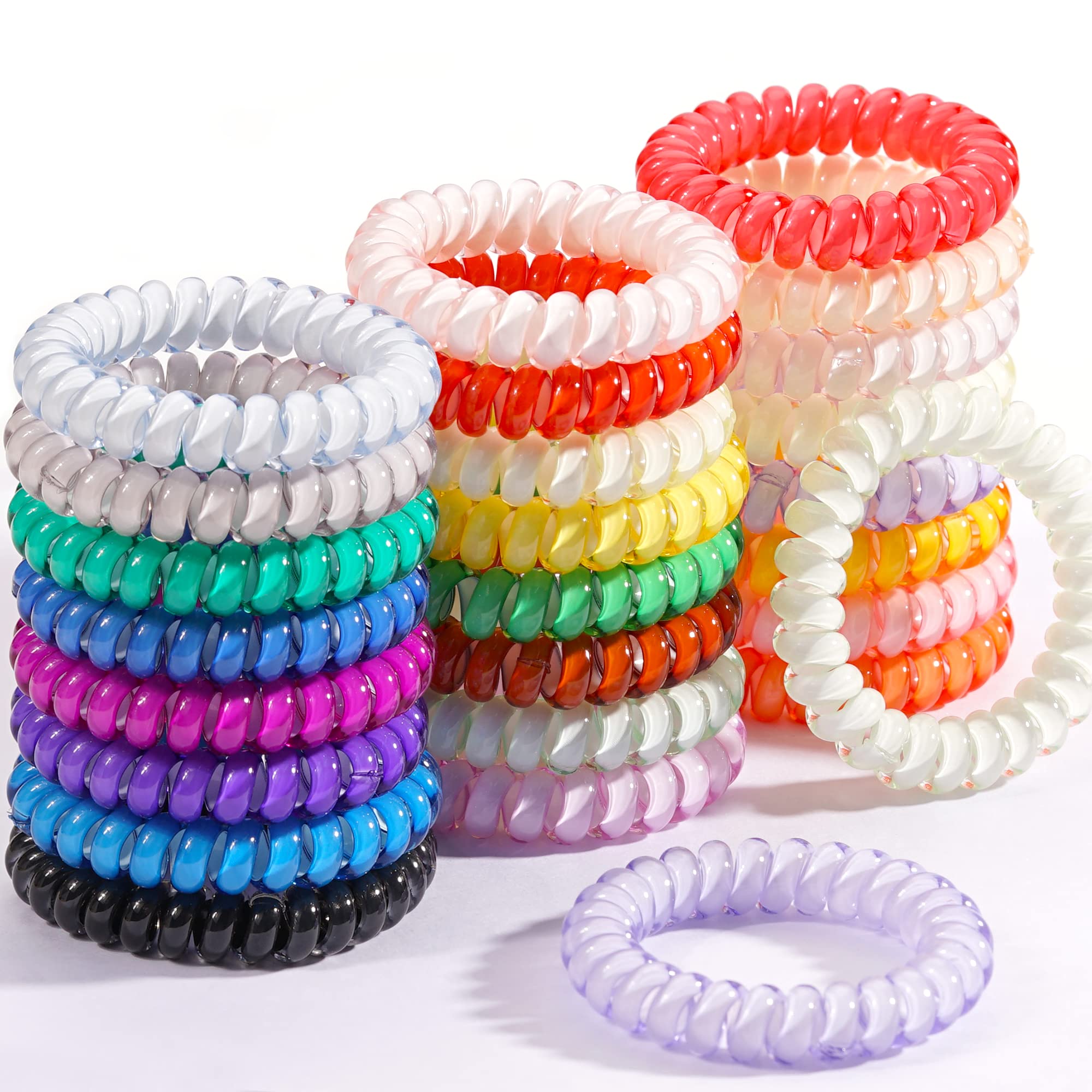 Spiral Hair Ties, DeD 24 Pcs No Crease Hair Ties,Phone Cord Elastic Hair Ties,Candy Colors Spiral Hair Coils Hair Ties,Colorful Ponytail Holders Hair Accessories for Women Girls-A