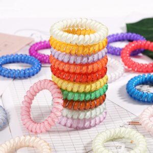 Spiral Hair Ties, DeD 24 Pcs No Crease Hair Ties,Phone Cord Elastic Hair Ties,Candy Colors Spiral Hair Coils Hair Ties,Colorful Ponytail Holders Hair Accessories for Women Girls-A