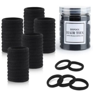 50pcs black hair ties,cotton seamless thick black hair band for women,no damage elastics hair bands for girls,soft and stretchy ponytail holders for thick heavy &curly hair