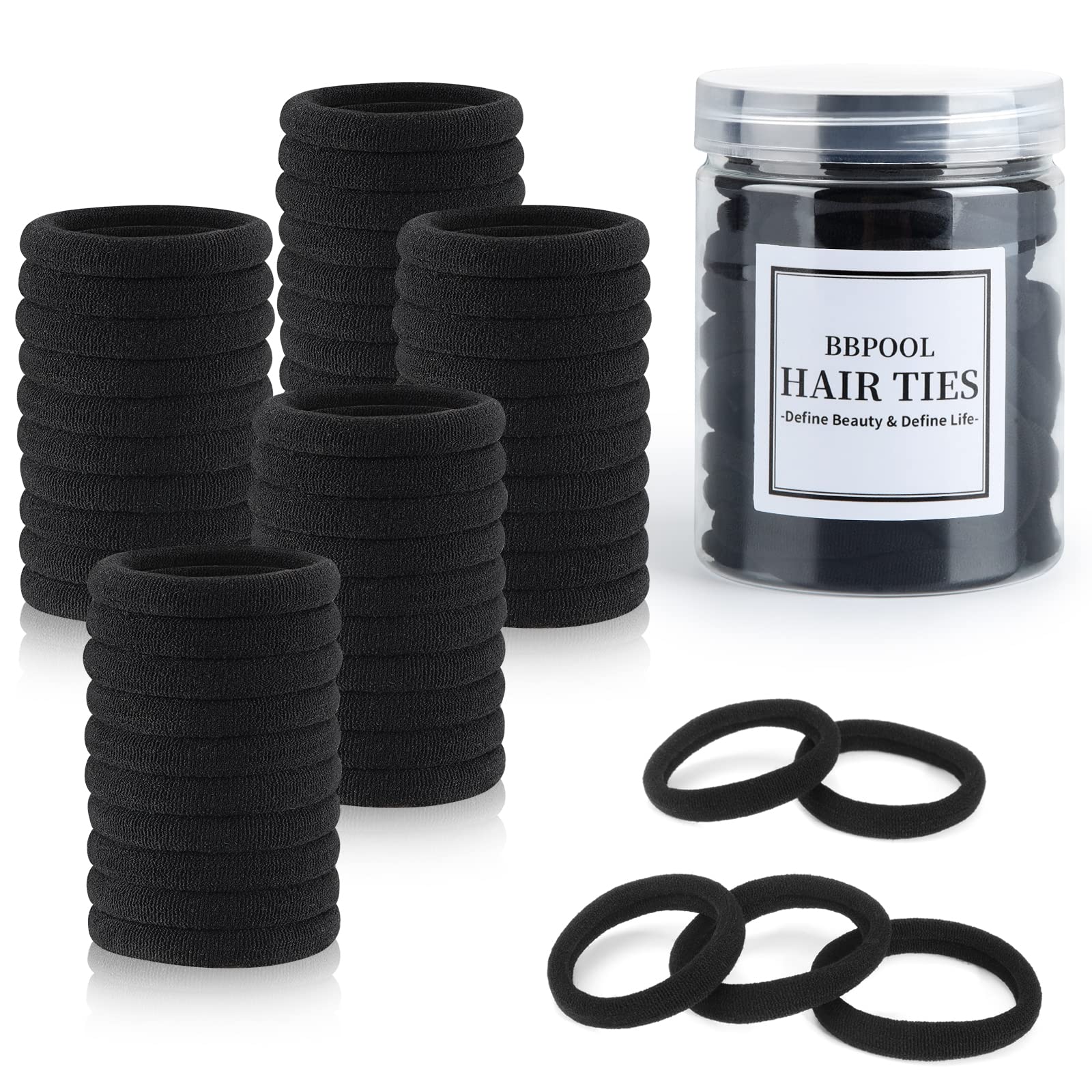 50PCS Black Hair Ties,Cotton Seamless Thick Black Hair Band for Women,No Damage Elastics Hair Bands for Girls,Soft and Stretchy Ponytail Holders for Thick Heavy &Curly Hair