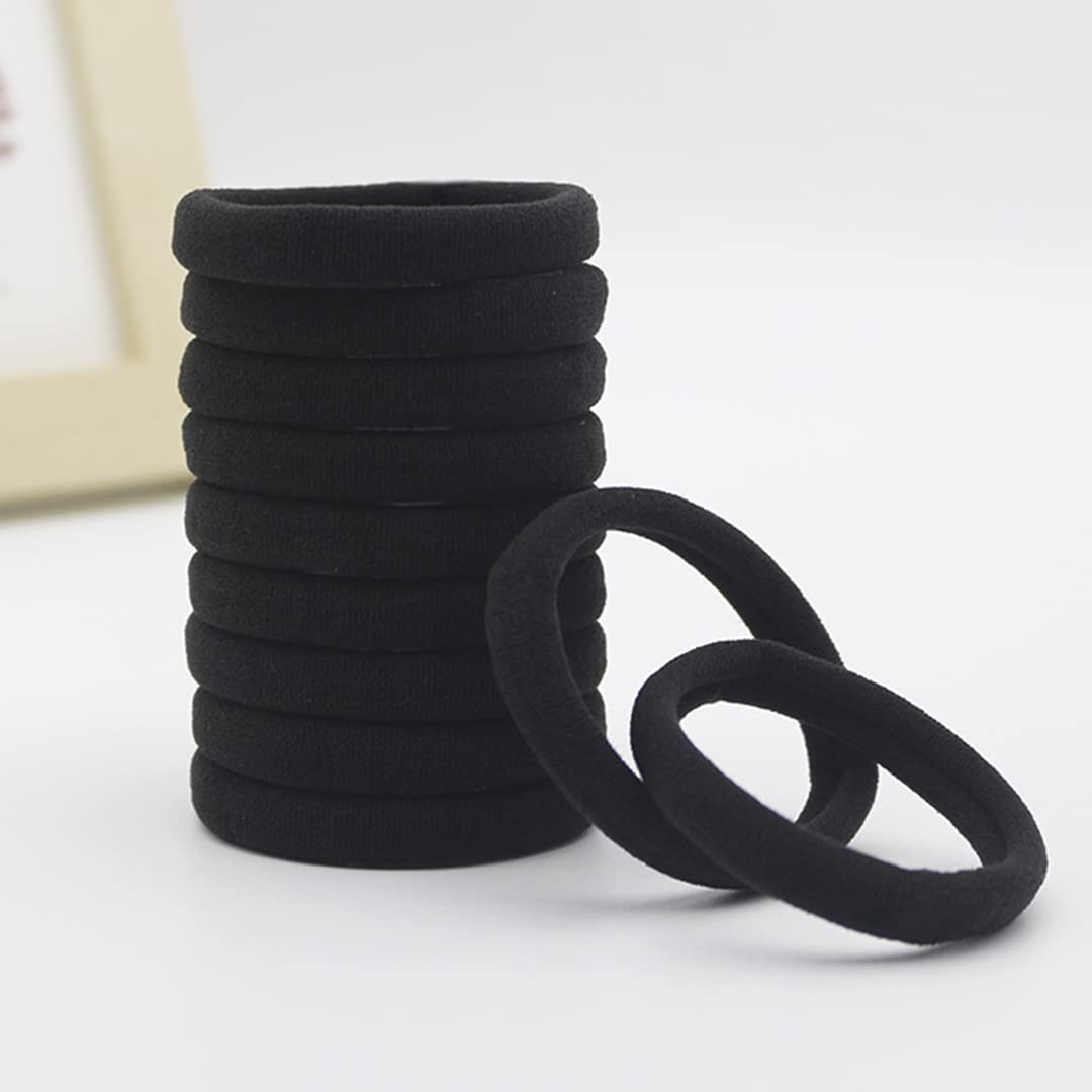 50PCS Black Hair Ties,Cotton Seamless Thick Black Hair Band for Women,No Damage Elastics Hair Bands for Girls,Soft and Stretchy Ponytail Holders for Thick Heavy &Curly Hair