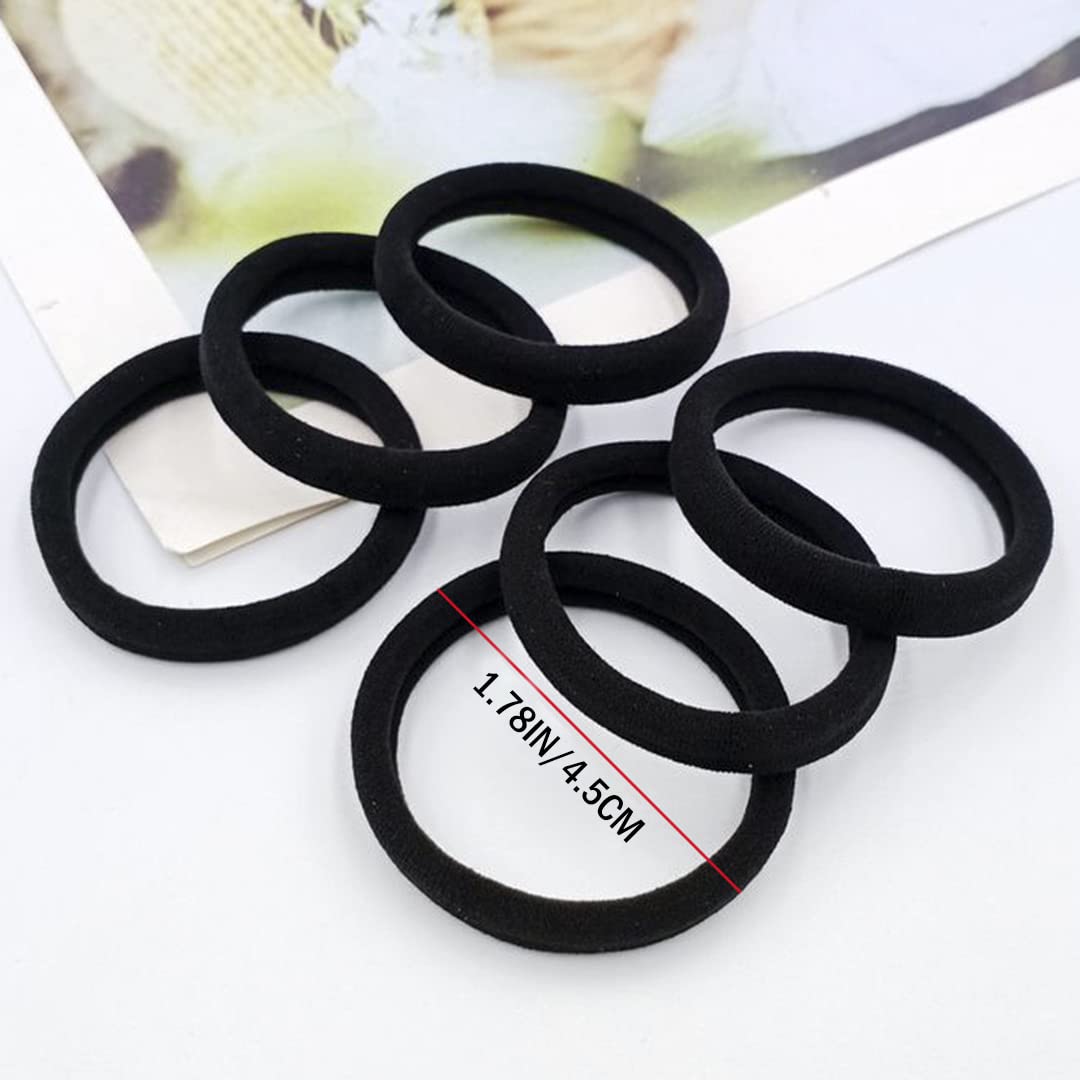 50PCS Black Hair Ties,Cotton Seamless Thick Black Hair Band for Women,No Damage Elastics Hair Bands for Girls,Soft and Stretchy Ponytail Holders for Thick Heavy &Curly Hair