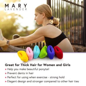 MARY LAVENDER Large Stretch Thick Hair Ties for All Hair Types Terry Cloth Hair Ponies Elastics Ponytail Holders Knit Hair Scrunchies for Thick Hair Hair Accessories for Women Girls Kids 12-Pack