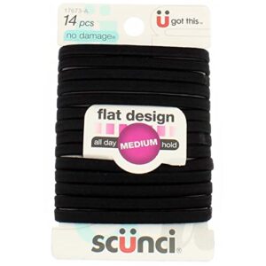 Scunci No-Damage Black Hair Ties, Flat Design All Day Hold 14-Pcs per Pack (2-Packs)