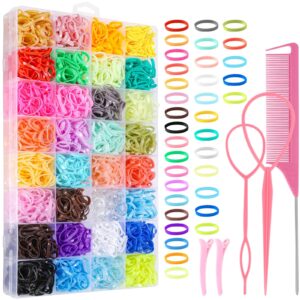 2400 pcs rubber bands for hair, 32 colors small rubber bands elastic hair ties with hair styling tools for baby toddler girl back to school hair accessories gift