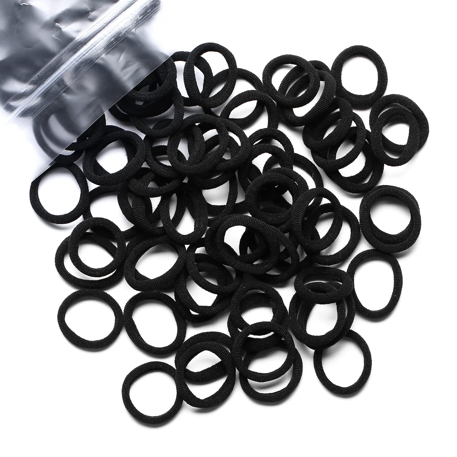 WANBY Hair Ties Mini Seamless Black Hair Bands Soft Elastics Ponytail Holders Hair Ties for Girls Toddler (100 Pcs)