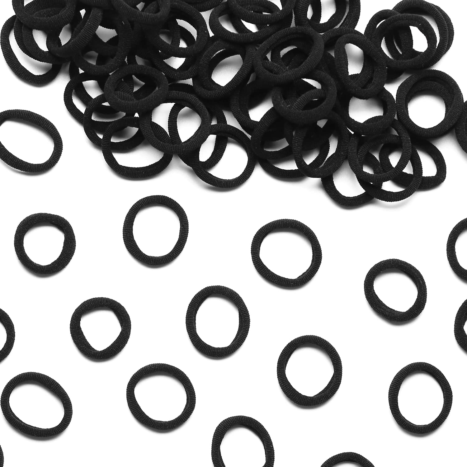 WANBY Hair Ties Mini Seamless Black Hair Bands Soft Elastics Ponytail Holders Hair Ties for Girls Toddler (100 Pcs)