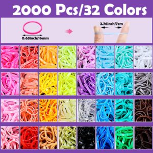 32 Colors Small Hair Rubber Bands with 16 Hair Styling Tools, 2000 Pcs Elastic Girl Baby Hair Ties Mini Hair Bands with Hair Elastic Cutter Hair Accessories Xmas Stuff for Girls Baby Toddlers Kids