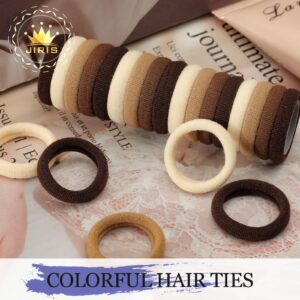 JIRIS 100PCS Brown Hair Ties for Women And Kids, Seamless Thick Brown Hair Band, Elastic Baby Hair Ties No Damage Ponytail Holder, Cotton Toddler Hair Tie, No Crease Small Hair Ties For Toddler Girls