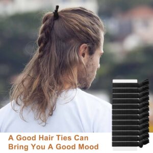 SYGY Hair Ties for Men 12PCS, Black Hair Ties Knotted Hair Bands, Mens Hair Ties for Long Curly Thick Hair, Elastic Flat Man Bun Hair Tie No Damage, Ponytail Holders Strong Holder Hair Ties for Guys