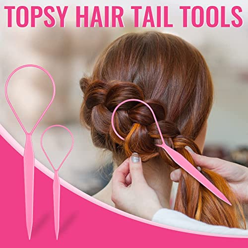 TsMADDTs Clear Small Rubber Elastics with Hair Loop Styling Tool Set,1000pcs Rubber Hair Ties 2Pcs French Braid Tool Loop 1Pcs Rat Tail Combs for Braiding Styling,Pink