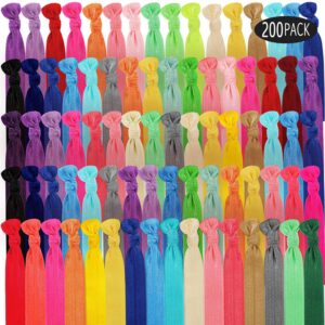 200 pieces elastic knotted hair ties colorful ribbon hair bands no crease ponytail holders multicolor fold over hair accessories for women girls