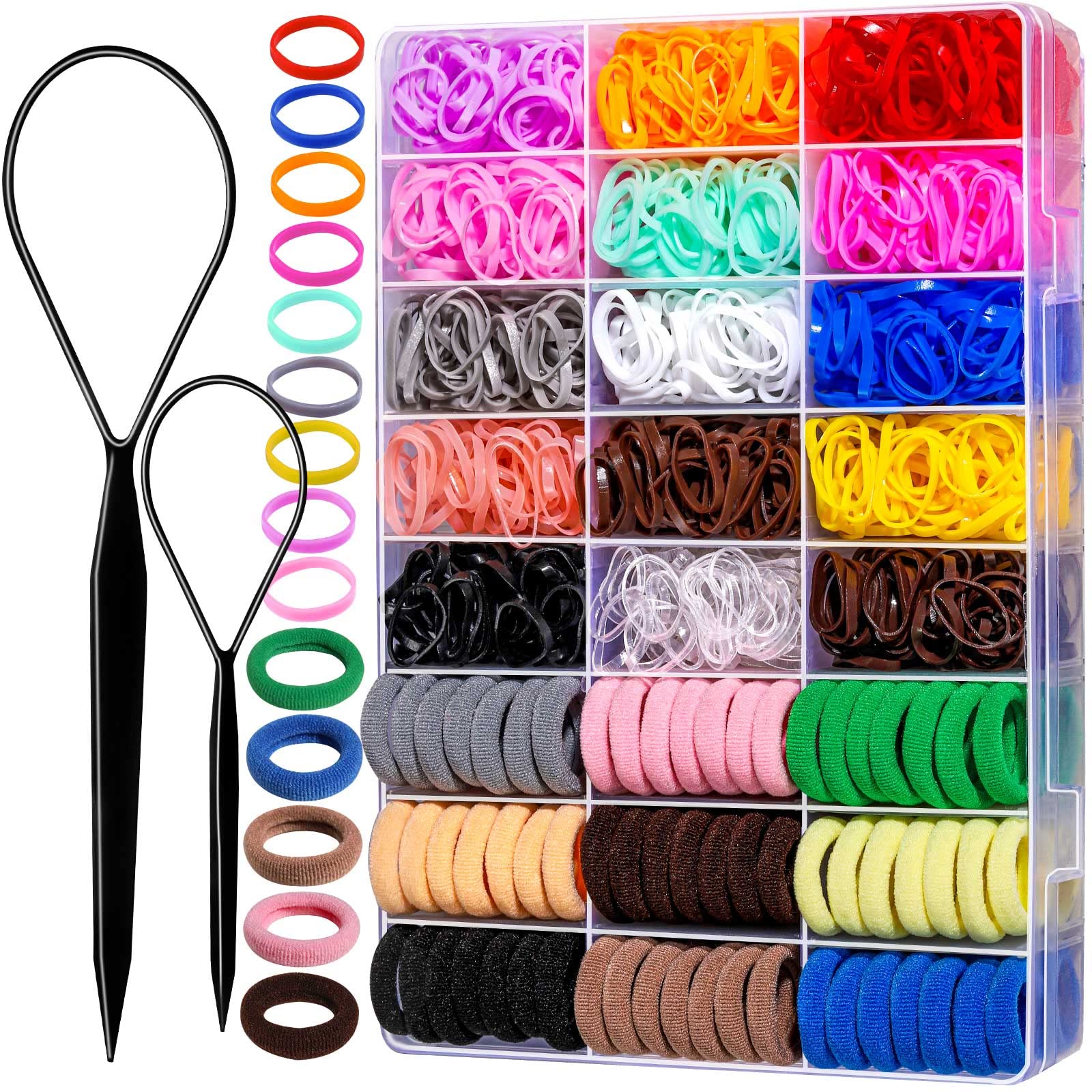 Teenitor Hair Elastics Ties, 1200pcs Small Hair Rubber Bands and 100pcs Hair Ties, Colorful Hair Accessories for Toddler, Toddler Hair Ties, Kids Hair Ties Baby Hair Ties, Hair Tail Tools