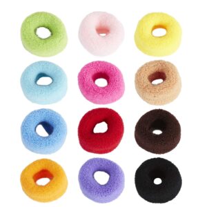 12 Pack Terry Cloth Cotton Elastic Stretchy Fuzzy Wide Thick Hair Ties Scrunchies Ties Ring Loop No Crease Seamless Hair Rubber Band Ponytail Holder Hair Accessories for Women Girl