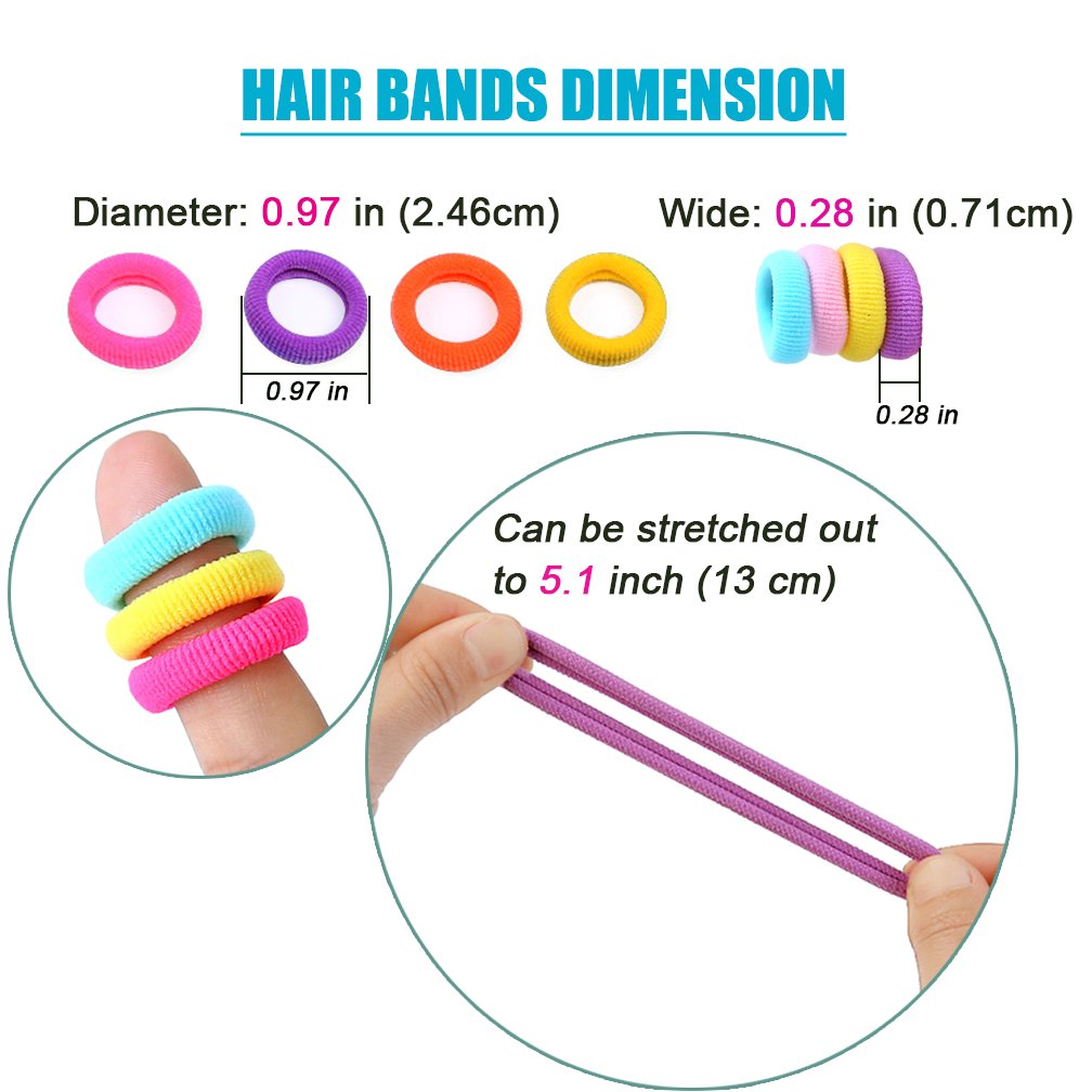 100 PCS Baby Hair Ties, Elastic Hair Bands Small Hair Ties for Girls Rubber Bands Elastic Ponytail Holders (10 Colors)