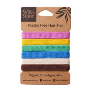 Wild & Stone | Pack of 6 Hair Bands | 100% Biodegradable and Plastic-Free Elastic Hair Ties | 100% Organic Cotton and Natural Plant-Based Rubber | No Crease Ponytail Holder (Multicolor)