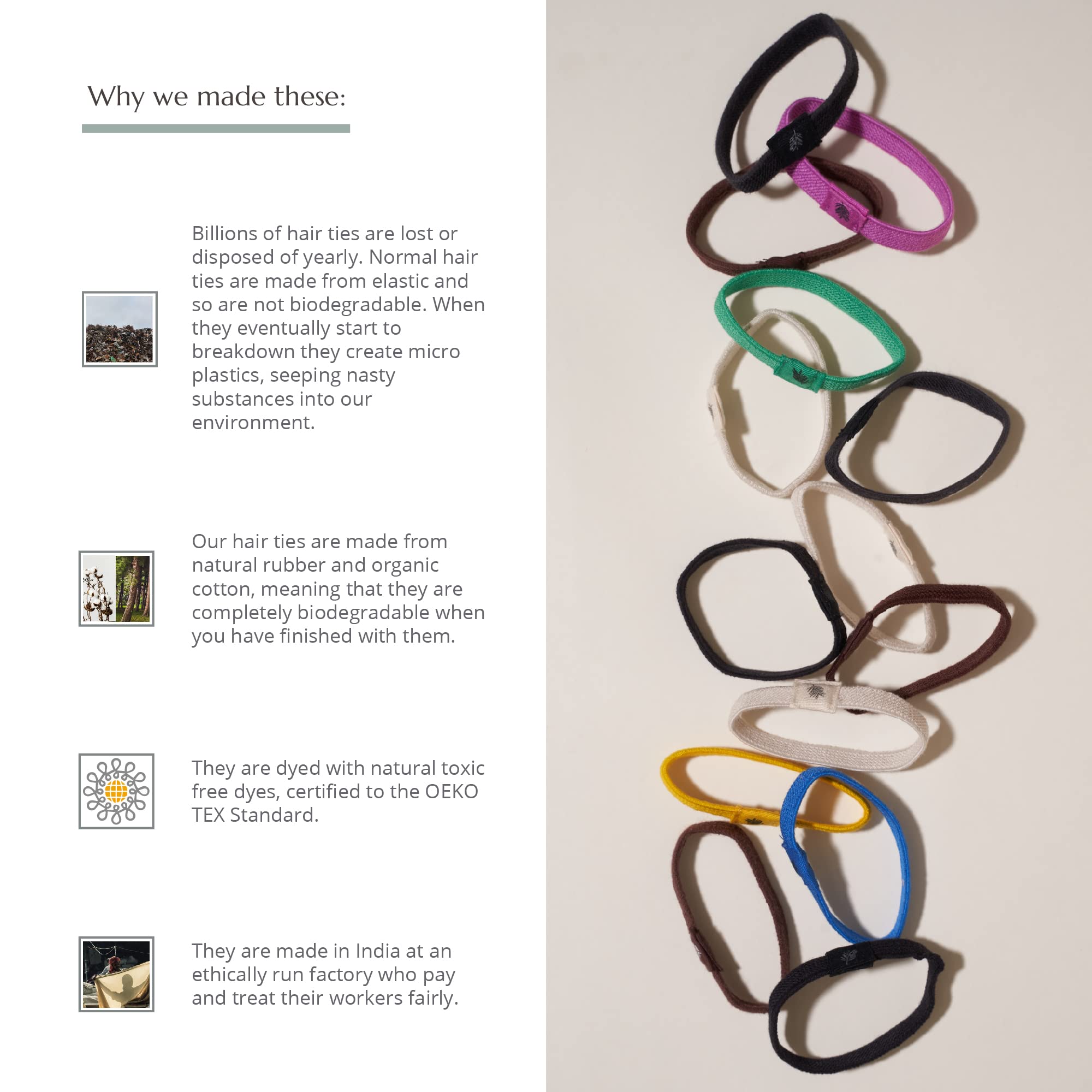 Wild & Stone | Pack of 6 Hair Bands | 100% Biodegradable and Plastic-Free Elastic Hair Ties | 100% Organic Cotton and Natural Plant-Based Rubber | No Crease Ponytail Holder (Multicolor)