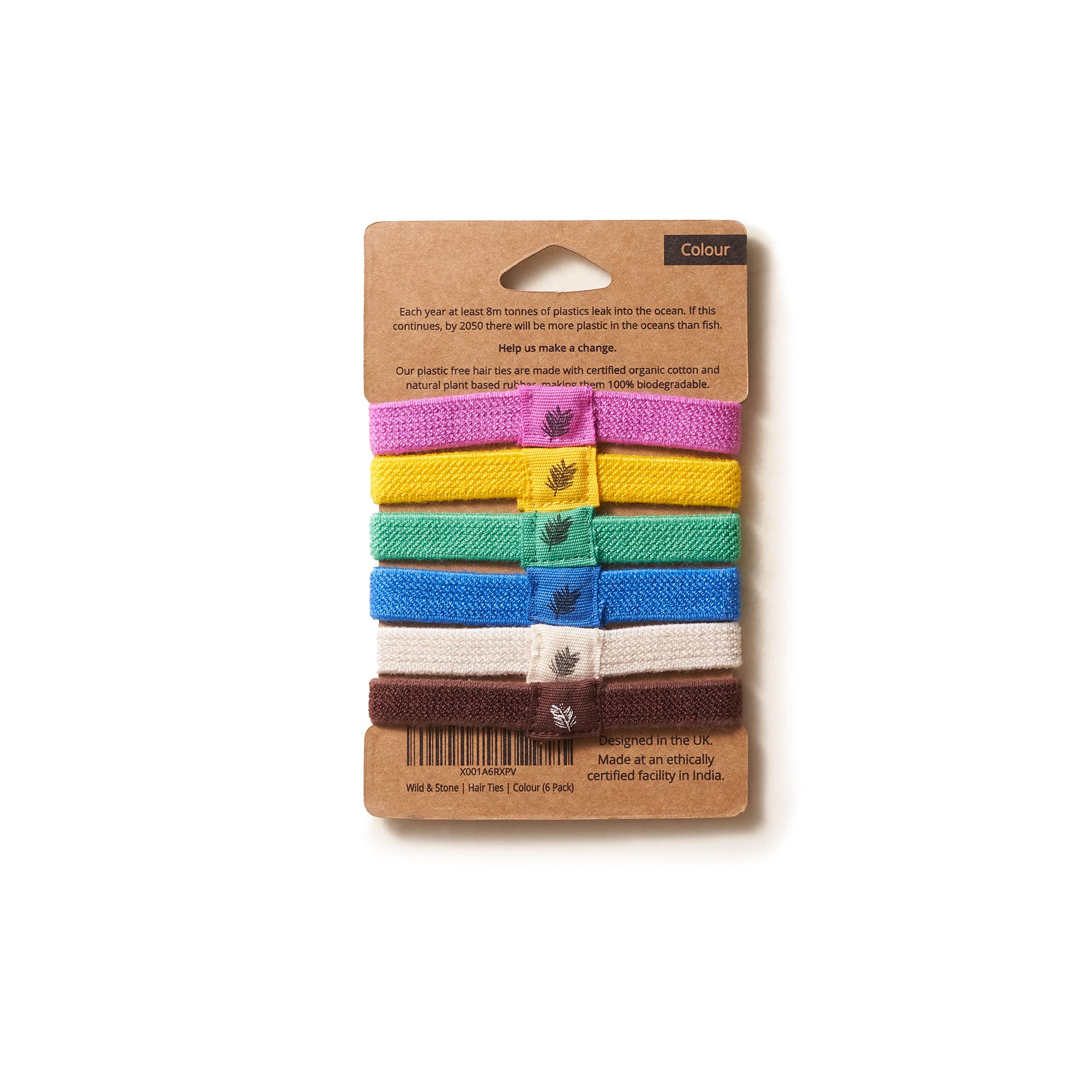 Wild & Stone | Pack of 6 Hair Bands | 100% Biodegradable and Plastic-Free Elastic Hair Ties | 100% Organic Cotton and Natural Plant-Based Rubber | No Crease Ponytail Holder (Multicolor)