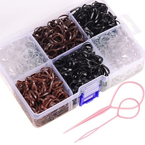 Elastic Hair Bands, 2500Pcs Hair Rubber Bands, Mini Hair Ties for Girls Women, Funtopia Small Hair Elastics with Organizer Box, Soft Hair Elastics for Kid Toddlers (Brown, Black, Clear)