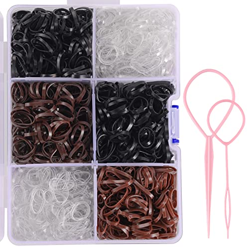 Elastic Hair Bands, 2500Pcs Hair Rubber Bands, Mini Hair Ties for Girls Women, Funtopia Small Hair Elastics with Organizer Box, Soft Hair Elastics for Kid Toddlers (Brown, Black, Clear)