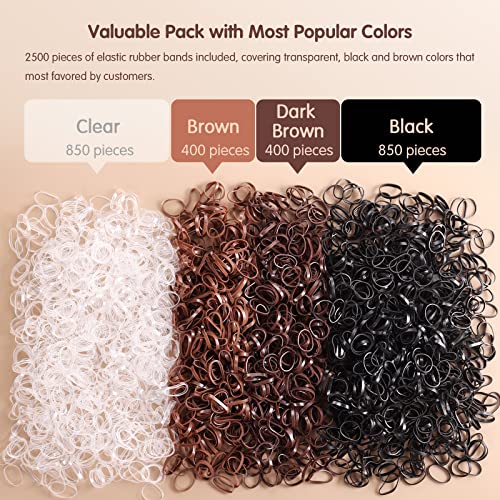 Elastic Hair Bands, 2500Pcs Hair Rubber Bands, Mini Hair Ties for Girls Women, Funtopia Small Hair Elastics with Organizer Box, Soft Hair Elastics for Kid Toddlers (Brown, Black, Clear)