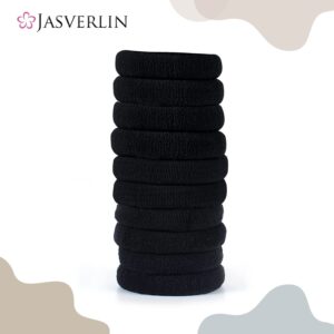 JASVERLIN 100 pcs Seamless Cotton Black Hair Ties, Thick Hair Elastic Bands Soft No Damage Ponytail Holders for Women Girl 1.5 inch (Black)