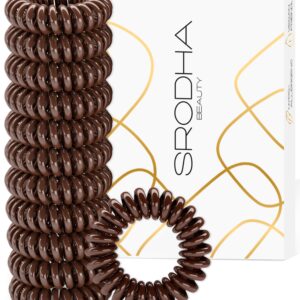 SRODHA Beauty Spiral Hair Bands | 12 Piece Pack Plastic Cord Hair Ties | Strong Hold Waterproof | Invisible Hairbands No Damage Bobbles for Women Girls | Thick Thin Straight (Brown)