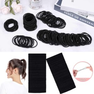 Evogirl Elastic Hair Ties 100 PCS Ponytail Holders 2MM Thin 2 Inch in Diameter Hair Band for Normal Medium to Thick Hair, For Girls Women or Men (Black)