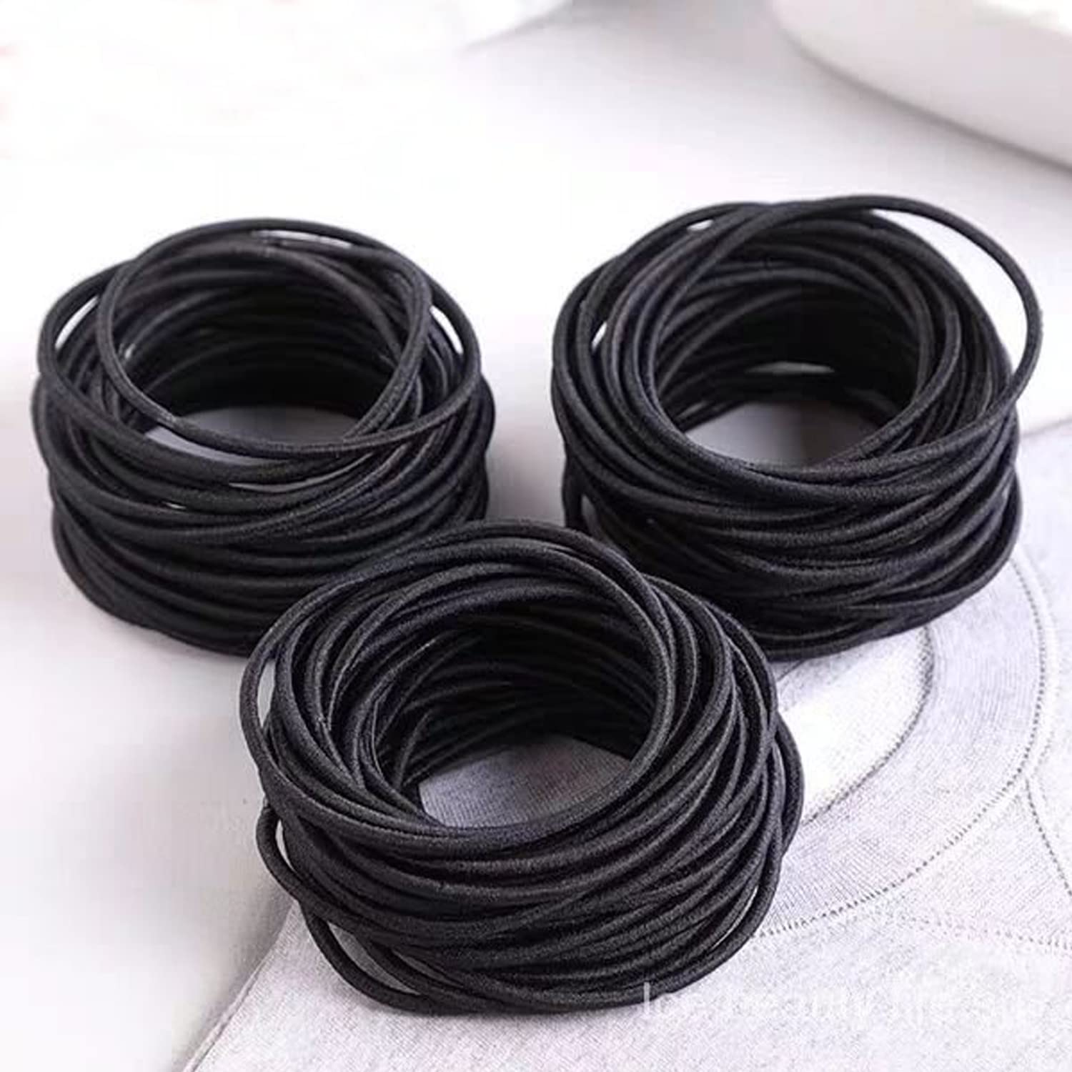 Evogirl Elastic Hair Ties 100 PCS Ponytail Holders 2MM Thin 2 Inch in Diameter Hair Band for Normal Medium to Thick Hair, For Girls Women or Men (Black)