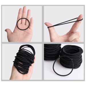 Evogirl Elastic Hair Ties 100 PCS Ponytail Holders 2MM Thin 2 Inch in Diameter Hair Band for Normal Medium to Thick Hair, For Girls Women or Men (Black)