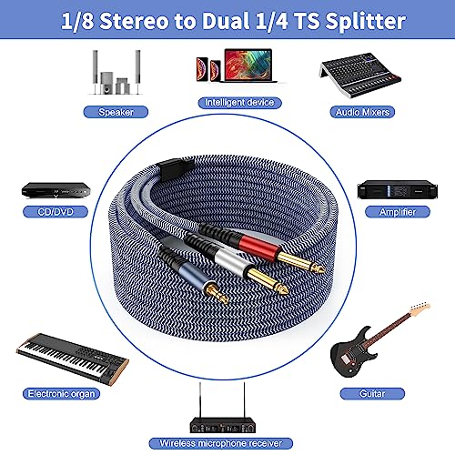 TAISUSAN 1/8 Stereo to Dual 1/4 Mono Cable 20ft, 3.5mm to Dual 1/4 Cable, 1/8 inch TRS Stereo to Dual 1/4 inch TRS Splitter