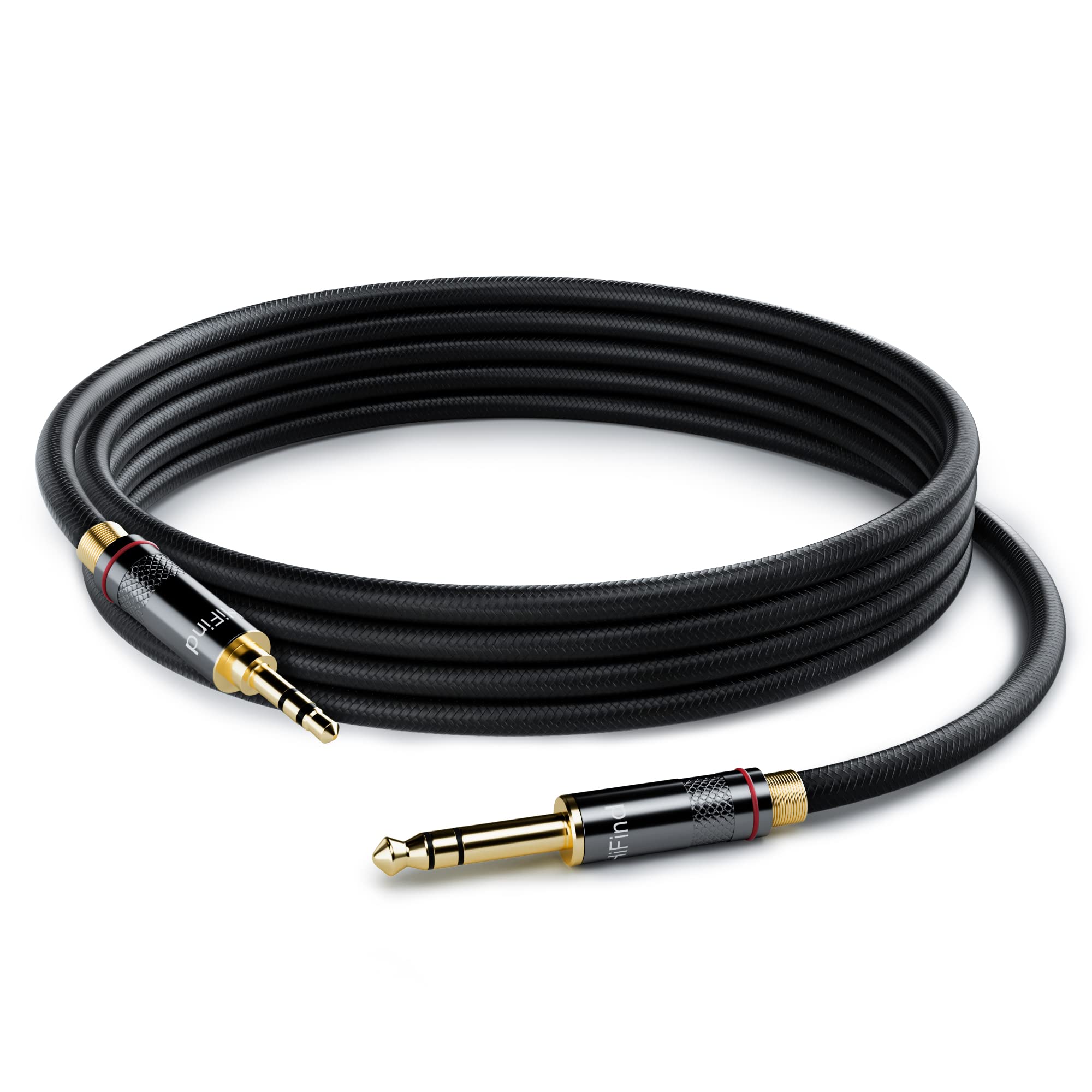 HiFind 3.5mm to 6.35mm Stereo Audio Cable 6 Ft (Hi-Fi Sound-Silver Plated Copper-Spring SR-Braided) 3.5 mm 1/8" TRS Male to 6.35 mm 1/4" TRS Male Bidirectional Cable for Guitar,Home Theater,Speaker