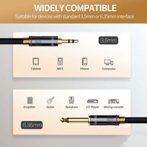 HiFind 3.5mm to 6.35mm Stereo Audio Cable 6 Ft (Hi-Fi Sound-Silver Plated Copper-Spring SR-Braided) 3.5 mm 1/8" TRS Male to 6.35 mm 1/4" TRS Male Bidirectional Cable for Guitar,Home Theater,Speaker