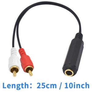 Poyiccot RCA to 1/4 Adapter Cable, 6.35mm 1/4 inch TRS Stereo Jack Female to 2 RCA Male Plug Y Splitter Adapter Cable 25cm/10inch (635F-2RCAM)