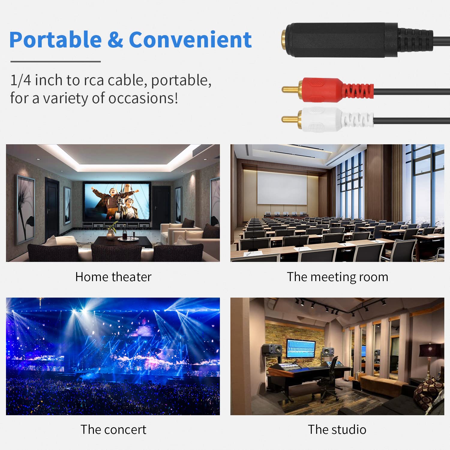 Poyiccot RCA to 1/4 Adapter Cable, 6.35mm 1/4 inch TRS Stereo Jack Female to 2 RCA Male Plug Y Splitter Adapter Cable 25cm/10inch (635F-2RCAM)