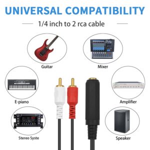 Poyiccot RCA to 1/4 Adapter Cable, 6.35mm 1/4 inch TRS Stereo Jack Female to 2 RCA Male Plug Y Splitter Adapter Cable 25cm/10inch (635F-2RCAM)