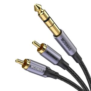 moswag 1/4 to rca cable, quarter inch trs to rca audio cable 6.35mm stereo jack to dual rca insert cable y splitter cable