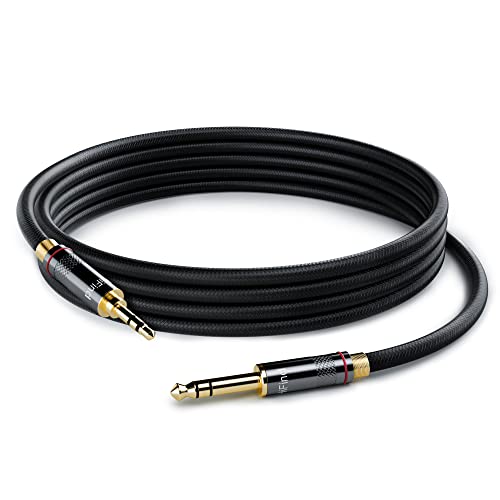 HiFind 3.5mm to 6.35mm Stereo Audio Cable 4 Ft (Hi-Fi Sound-Silver Plated Copper-Spring SR-Braided) 3.5 mm 1/8" TRS Male to 6.35 mm 1/4" TRS Male Bidirectional Cable for Guitar,Home Theater,Speaker