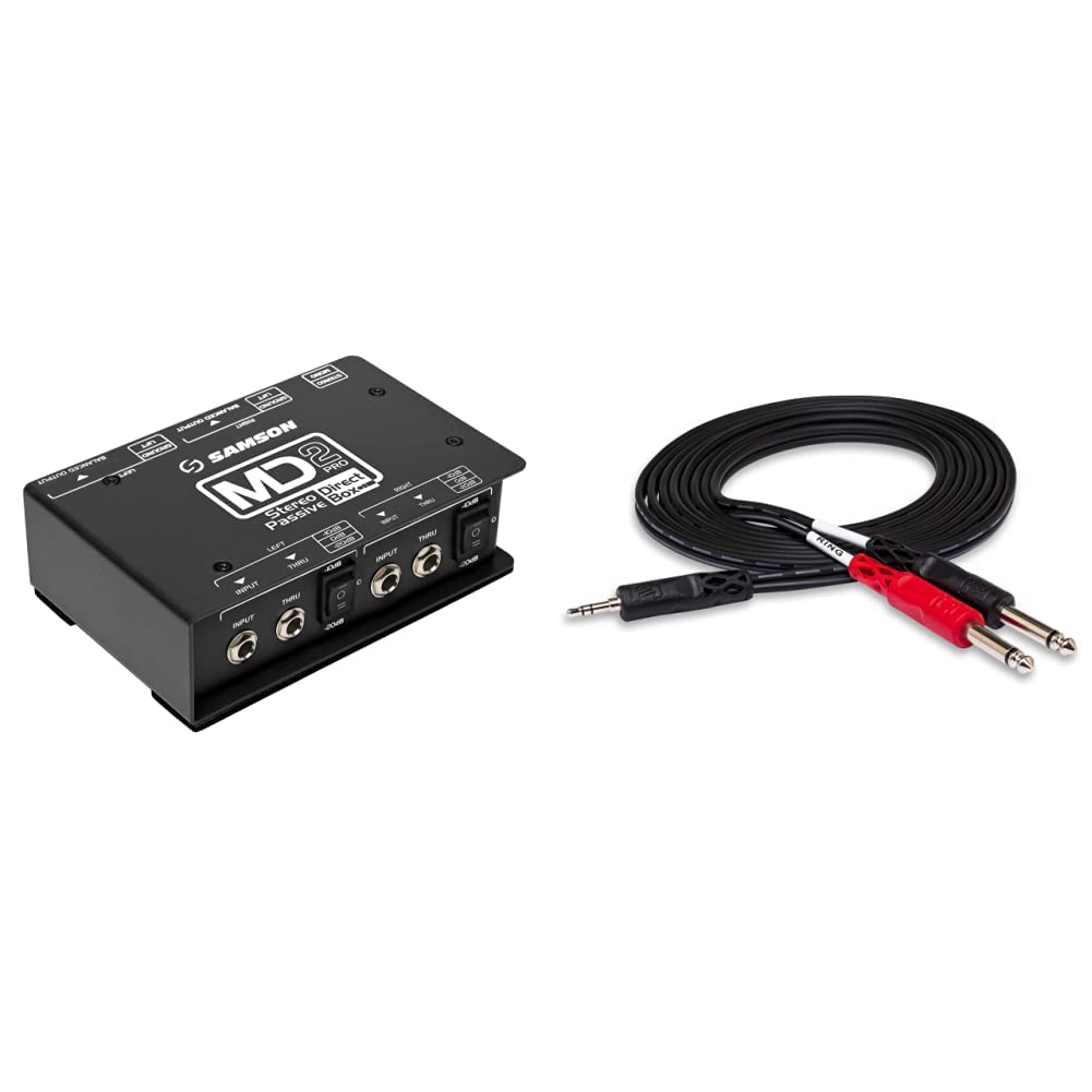 Samson MD2 Pro Stereo Passive Direct Box + Hosa CMP-159 3.5 mm TRS to Dual 1/4" TS Stereo Breakout Cable